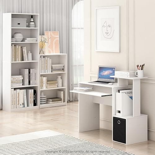 Furinno JAYA Book Shelf, 5-Tier Bookshelf, Bookcase with Adjustable Shelves, 9.5 x 24.5 x 71.2, for Organization and Storage, for Living Room, Bedroom, Home Office, White thumbnail 4