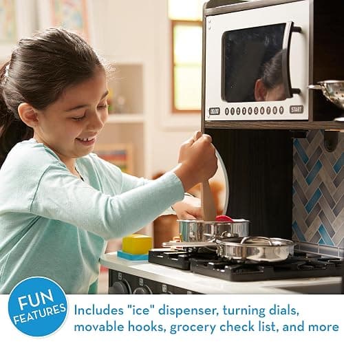 Melissa & Doug Chef's Wooden Pretend Play Kitchen for Kids with “Ice” Cube Dispenser - Charcoal Gray, Kids Kitchen Play Set, for Toddlers and Ages 3+ - FSC-Certified - FSC Certified thumbnail 4