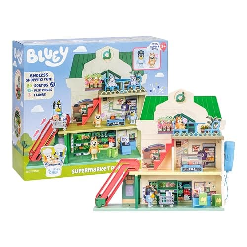 Bluey and Bingo Supermarket Playset with Escalator, Pretend Play Toys for Toddlers, Sounds and 15 Pieces, Grocery Store Playset thumbnail 4