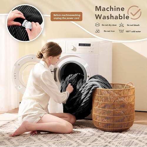 Homemate Heated Blanket Electric Throw - 50"x60" Heating Blanket Throw 1/2/4/6/8 Hours Auto-Off 10 Heat Levels Over-Heat Protection Soft Flannel Sherpa ETL Certification thumbnail 7