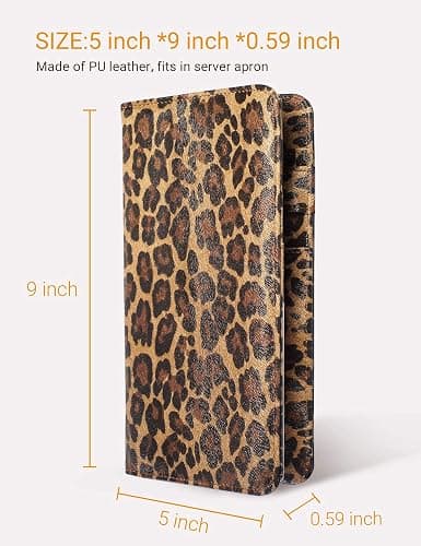 Server Book for Waitress Book with Zipper Pocket, 5x9 Leopard Magnetic Closure Server Wallet with Money Pocket and Zipper Pouch, Restaurant Waitstaff Organizer Fit Server Apron thumbnail 2