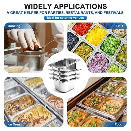 Philbinden 4 Pack Stainless Steel Hotel Pans 1/6 Size 4 Inch Deep With Lids, 0.7 mm Thick 304 Stainless Steel Hotel Pans for Ffor Home, Party, Hotel, Buffet Commercial Kitchen Use thumbnail 6