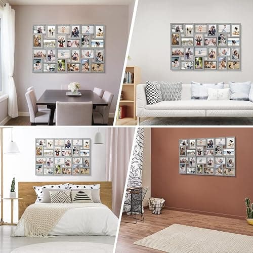 J.M.Deco Collage Picture Frames for Wall 24 Slots, Reunion Friends Family Memory Large Photo Frame Selfie Gallery Puzzle Collage Wall Hanging for 4x6 Photo | Grey thumbnail 4
