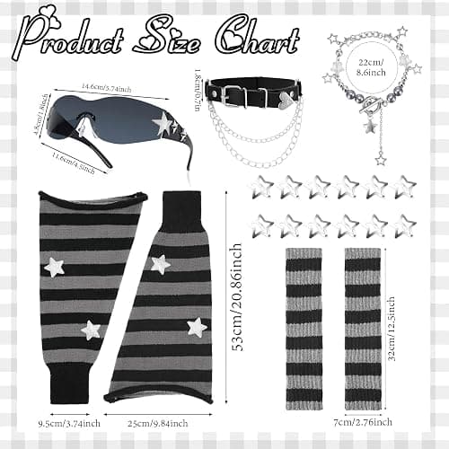 JATEBI Y2k Striped Leg Warmers Arm Warmers for Girls Women Leg Socks Arm Sleeve Y2K Sunglasses Star Hair Clips Goth Lolita Grunge Accessories thumbnail 2