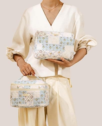 2 Pack Floral Double Layer Quilted Makeup Bag  thumbnail 6