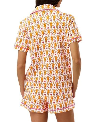 HMPEAIIY Women Y2k Pajamas Set Cute Preppy 2PCS Button Down Holiday Monkey Shorts Summer Outfit Beach Vacation Loungewear PJs thumbnail 3