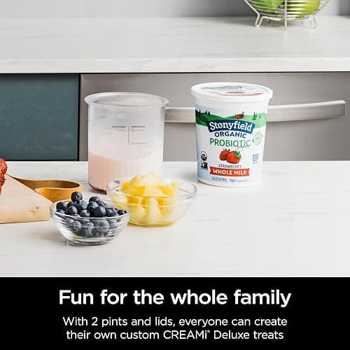 Ninja Creami Deluxe Pints 2 Pack, Compatible with NC500 Series Creami Deluxe Ice Cream Makers, Genuine Ninja Pint, BPA-Free & Dishwasher Safe, Color Lids, 1 Pint Each, Clear/Coral/Yellow, XSKPNTLD2​ thumbnail 5