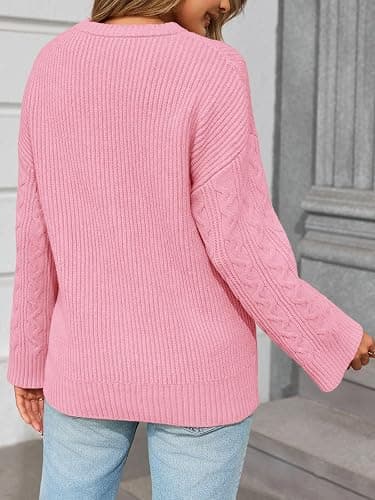 Saodimallsu Womens Cable Knit Sweater Oversized Long Sleeve Chunky Knit Crew Neck Fall Pullover Sweaters Top thumbnail 5