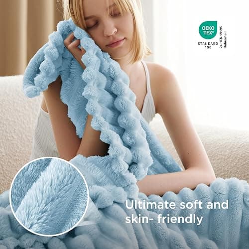 Bedsure GentleSoft Blue Throw Blanket for Couch - Cozy Soft Blankets for Women, Cute Small Fleece Throw for Girls, Spring Decorations for Home Room Decor Gifts for Women Her, Light Blue, 50x60 Inches thumbnail 5
