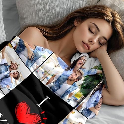 Bianspz Ships Next Day, Personalized Valentines Day Birthday Gifts for Him/Her, Custom Blanket with Photos, Personalized Blanket Couple Gifts Christmas for Mom Dad Boyfriend Girlfriend Wife Husband - Image 1