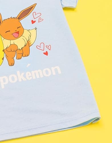 Pokemon T-Shirt Girls Kids Pikachu Eevee Friends Pink Or Blue Character Top - 5-6 Years - Blue thumbnail 2