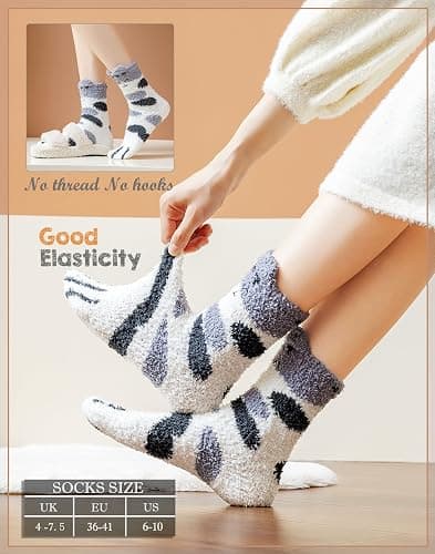 Hisonwel Fuzzy Socks for Women Fluffy Slipper Winter Warm Soft Cozy Microfiber Plush Home Sleeping Socks thumbnail 6