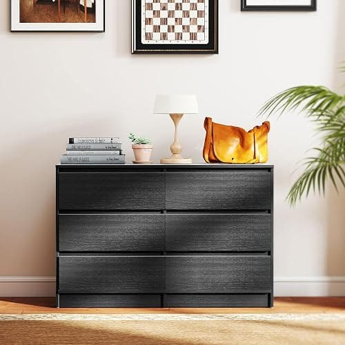 HOMCOM 6 Drawer Dresser for Bedroom, Wide Chest of Drawers, Modern Clothes Storage Organizer for Living Room, Hallway, Black thumbnail 9