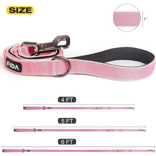 Fida 6 FT Heavy Duty Dog Leash with 2 Comfortable Padded Handles, Traffic Handle & Advanced Easy Snap Hook, Reflective Walking Lead for Large, Medium & Small Breed, Pink thumbnail 5