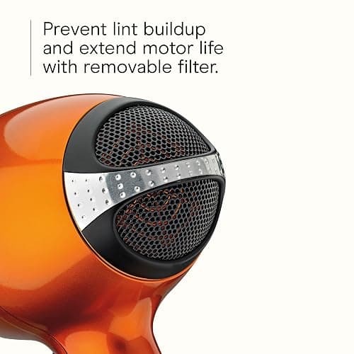 Infiniti PRO CONAIR Hair Dryer with Diffuser, Professional AC Motor, Tourmaline Ceramic Technology Blow Dryer, Includes Concentrator and Blowout Brush, Amazon Exclusive, Orange thumbnail 6