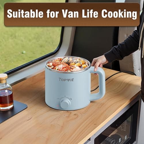 Topwit Hot Pot Electric, Electric Pot, 1.6L Ramen Cooker, Multifunctional Cooker for Pasta, Shabu-Shabu, Oatmeal, Soup and Egg with Over-Heating Protection, Boil Dry Protection, Blue thumbnail 7