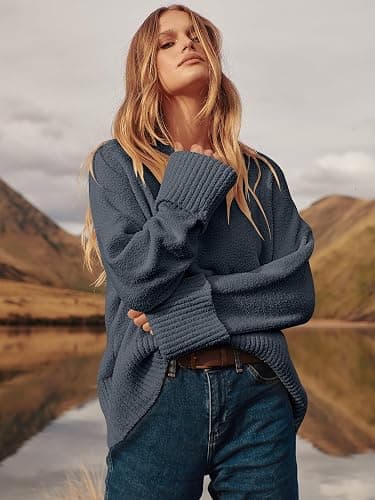 ANRABESS Women's Oversized Sweaters 2025 Long Sleeve Fuzzy Knit Casual Chunky Pullover Sweater Fall Outfits Clothes thumbnail 4