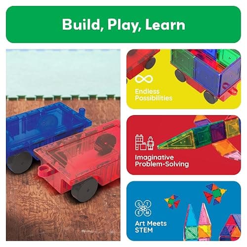 PicassoTiles 2 Piece Car Construction Vehicles Truck Toys for Magnetic Building Blocks Magnet Toy Kit with Sensory Magnets Re-Enforced Hitch & Long Bed Travel Educational Girls Boys Toddlers Ages 3+ thumbnail 3