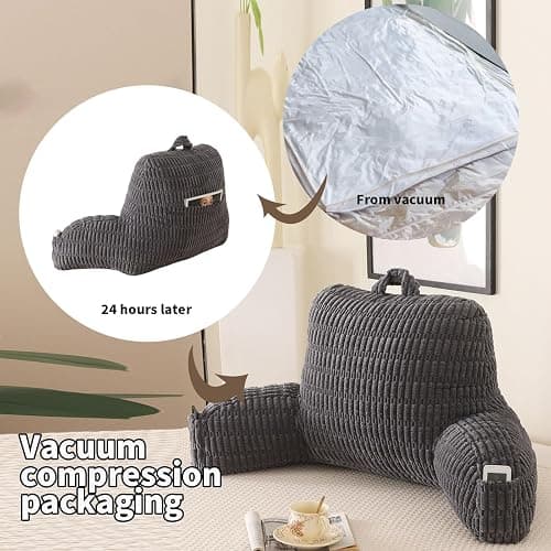 PAJEO Reading Pillow for Sitting in Bed, Large Backrest Reading Pillow with Arm Rest,Back-Rest Support Cushion for Sit Up on Couch, Sofa, and Floor, Dorm Essentials (Grey Corduroy, Large(19")) thumbnail 4