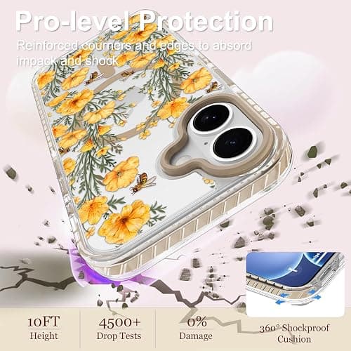 Fsoole Magnetic for iPhone 17 Case [Compatible with MagSafe] Clear Floral Flower Bee Pattern Design, Slim Shockproof Protective Phone Cover for Women Girls thumbnail 4