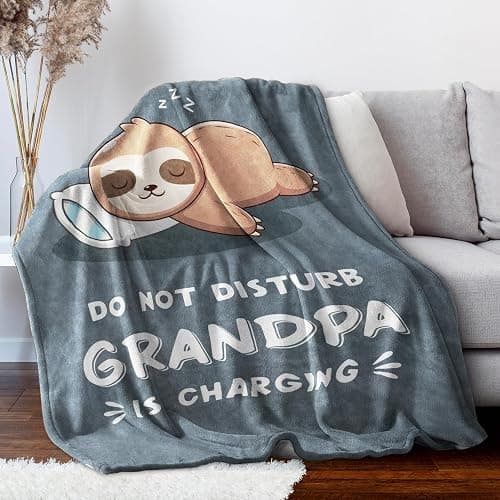 Funny Gifts for Grandpa Christmas, Grandpa is Charging Sloth Blanket, Grandpas Birthday Gift, Grandpas Gifts from Grandkids for Fathers Day, Soft Sloth Blanket for Grandfather 60" x 80" thumbnail 5