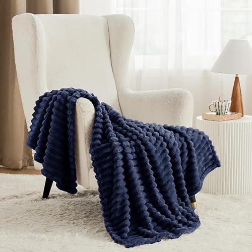 Bedsure GentleSoft Navy Blue Throw Blanket for Couch, Father Birthday Gifts for Men Husband Dad, Cozy Soft Blankets for Women, Cute Small Fleece Throws, Navy, 50x60 Inches thumbnail 2
