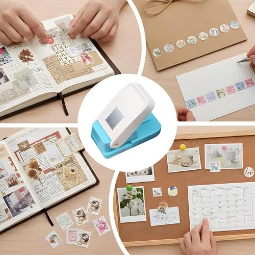 Postage Stamp Paper Punch, 1x 0.8 Inch Rectangular Scalloped Edge Lever Action Puncher for DIY Scrapbooking, Vintage Card Making, Photo Albums, Gift Tags, Arts and Crafts Supplies (1x0.8inch) thumbnail 5
