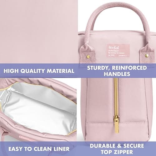 Fit & Fresh Bloomington Lunch Bag for Women - Insulated Large Lunch Box for Work with Containers, Leak-Resistant, Stain-Resistant, Zipper Closure, Mauve thumbnail 5