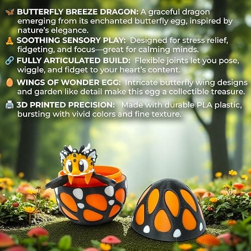 Articulated Monarch Butterfly Dragon Figurine + Egg – Vibrant Orange Winged Fantasy Display Set with Smooth Joints, Ideal for Desk Decoration, Collector Gift, and Sensory Enthusiasts thumbnail 2