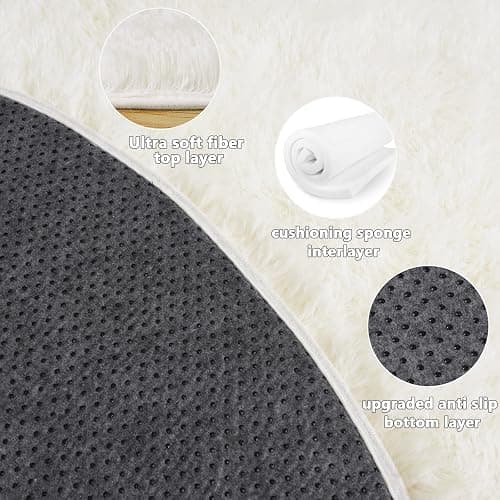 Quntue 3'x3' Cream Round Rugs for Girls Bedroom, Ultra Soft Fluffy Circle Rug for Kids Room, Cute Small Shag Rugs for Living Room Playroom Tent Castle Home Decor Rug thumbnail 6