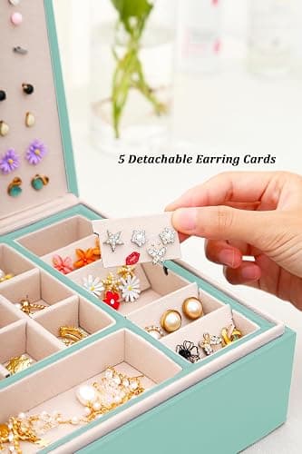 QBestry Girls Jewelry Box for Earrings Jewelry Organizer Box Teen Girls Earrings Organizer Jewelry Box Earring Holder Organizer Stud Earring Box for Girls Womens Jewelry Case Organizer Teal thumbnail 4