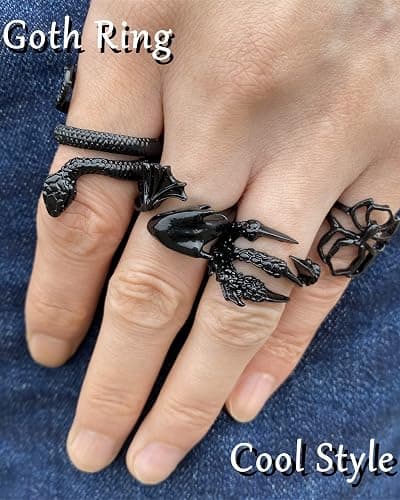 Black Gothic Vintage Rings Set - 20-30 PCS Cool Punk Jewelry with Snake, Butterfly, and Star Stacking Rings, Gift for Men, Women, Boys thumbnail 2