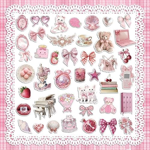 200 PCS Coquette Stickers, Pink Aesthetic Waterproof Vinyl Stickers for Girls, Preppy Sticker for Laptop, Water Bottles, Guitar Computer thumbnail 3