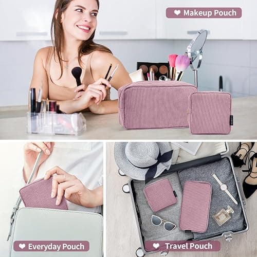MAGEFY Small Makeup Bag for Purse Mini Cosmetics Bag Corduroy Cute Cosmetic Pouch for Women with Slip-in Pockets thumbnail 7