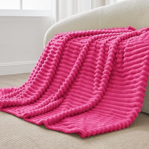 BEDELITE Twin Blanket for Couch & Bed, 300GSM Soft & Warm Fleece Blanket, Decorative and Giftable Striped Hot Pink Blankets for Women, Men, 60"x80" thumbnail 8