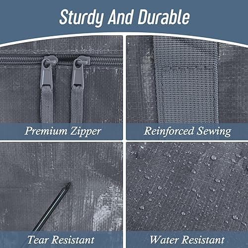 6 Pack Extra Heavy Duty Large Moving Bags with Strong Zipper & Comfortable Handles, Sturdy & Durable Clothes Storage Bags Totes Bins, Packing Moving Boxes for College Supplies, Gray - Gray - 6 Pack thumbnail 4