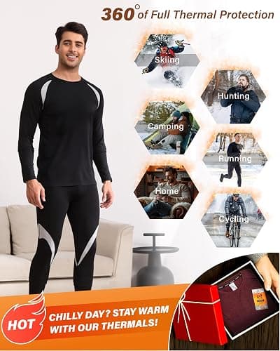 Muezna Men's Thermal Top and Bottom Set Underwear Long Johns Base Layer with Soft Fleece Lined thumbnail 5