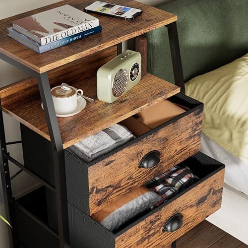 Furnulem Tall 5 Drawers Dresser, Vertical Storage Tower Fabric Dresser for Bedroom, Hallway, Entryway, Nursery, Closet Organizer, Nightstand Bedside Table Furniture, Sturdy Steel Frame, Wood Top thumbnail 4