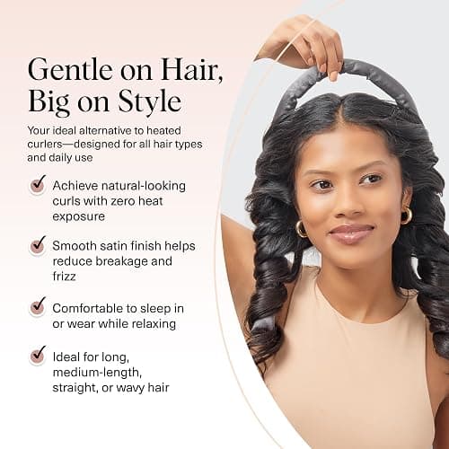 Kitsch Satin Heatless Hair Curler Set - Heatless Curls Overnight, Hair Rollers for Soft Curls & Frizz-Free Styling, No Heat Curlers To Sleep in, Curling Rod, Includes 2 Scrunchies - Charcoal thumbnail 3