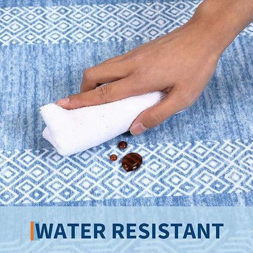 GarveeHome 8x10 Large Washable Area Rug Modern Bordered Distressed Geometric Floor Carpet, Soft Non Slip Low Pile Non Shedding Indoor Light Blue Carpet for Bedroom, Living Room thumbnail 6