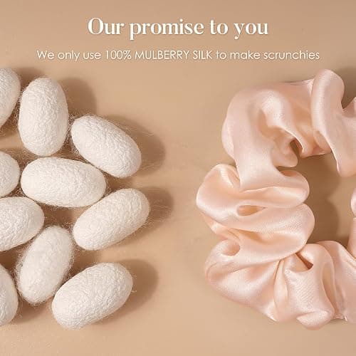 LULUSILK Silk Scrunchies for Hair Sleep, 100% Real Mulberry Silk, No Damage Hair Ties for Women and Girls, Black White and Lotus Pink, Pack of 3 thumbnail 2