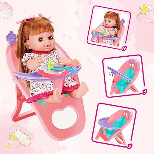 Baby Doll Toys Set, 14" Doll Toys, 25Pcs Dolls Care Toy Playset, Toddlers Toy Doll Set Incl Cradle Crib, High Chair, Milk Bottle, Pacifier, Diaper, Baby Gift for Age 3 4 5 6+ Years Old Girls Boys thumbnail 6