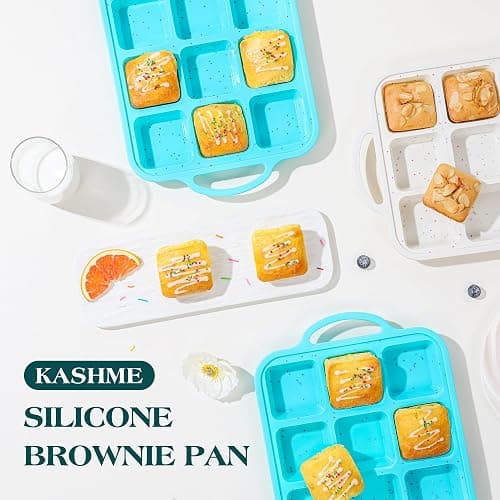 KASHME 12-Cavity Silicone Brownie Pans With Metal Frame, Non Stick | All Edges Mini Brownie Baking Pan With Dividers, Square Muffin Pan For Oven, Aqua, 1 Pc thumbnail 6