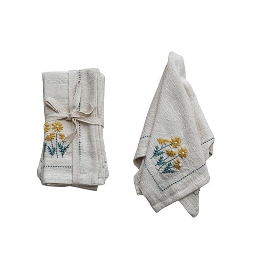 Creative Co-Op Floral Hand-Embroidered Cotton Napkins, Multicolor, Set of 4 - Image 1