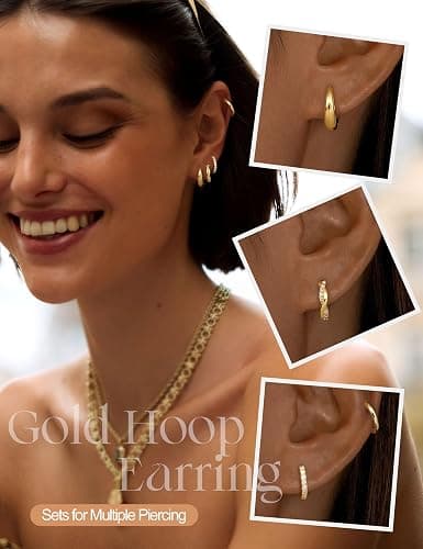 Jstyle Small Gold Hoop Earrings for Women, Hypoallergenic & Lightweight Huggie Earring Non Tarnish Trendy 14K Gold Plated Earrings Cartilage Earring Sets for Multiple Piercing thumbnail 5