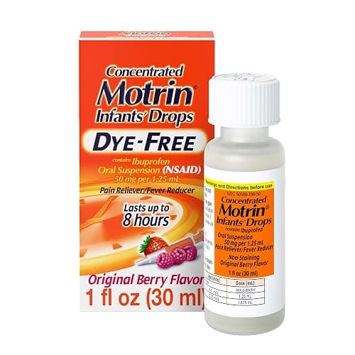 Motrin Infants' Ibuprofen, Fever Reducer, Dye and Alcohol Free, Concentrated Drops, Oral Suspension, Includes Clear Syringe with Markings for Dose Measuring, Berry Flavor 1 Fluid Ounce - Image 1