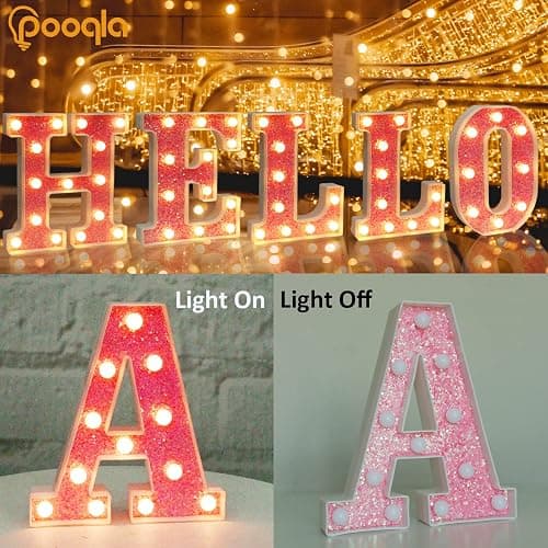 Pooqla LED Marquee Letter Lights, Light Up Pink Letters Glitter Alphabet Letter Sign Battery Powered for Night Light Birthday Party Wedding Girls Gifts Home Bar Christmas Decoration, Pink E thumbnail 4