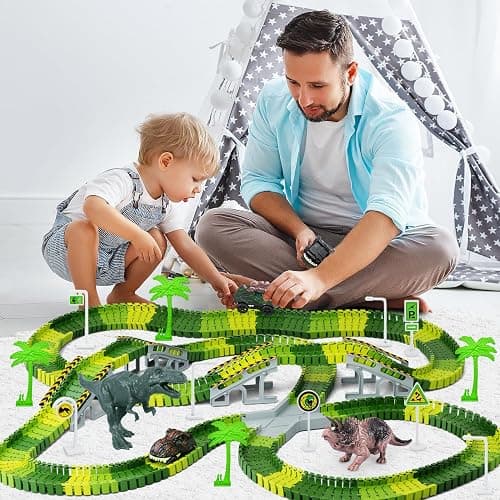 Dinosaur Toys,Create A Dinosaur World Road Race,Flexible Track Playset and 2 pcs Cool Dinosaur car for 3 4 5 6 Year & Up Old boy Girls Best Gift thumbnail 2