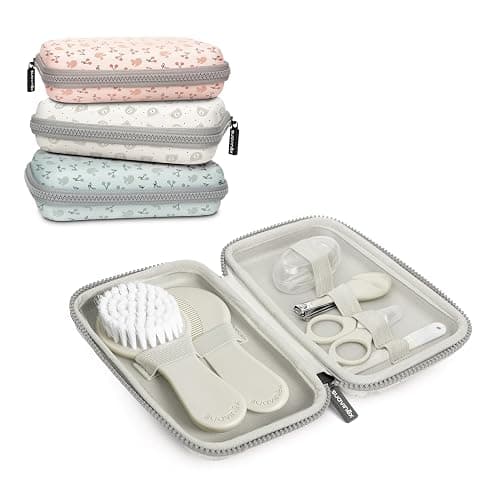 Suavinex, Neceser Set Manicura para Bebés, +0M, Kit Cuidado del Bebé con Cepillo, Peine, Cepillo Dental, Tijeritas, Lima y Cortaúñas. Neceser Impermeable con Cremallera, Gris - Image 1