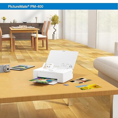 Epson PictureMate PM-400 Wireless Compact Color Photo Printer, white | Compact wireless photo printing; borderless 4 x 6 and 5 x 7 in., mobile support; ideal for home and travel thumbnail 6